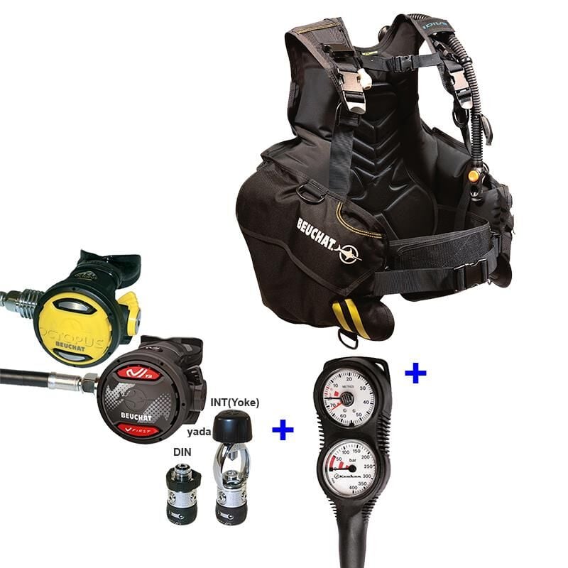 BEUCHAT Scuba Set FIRST, Regülatör, Ahtapot, 1DIVE Bc, Konsol, DIN-M-L