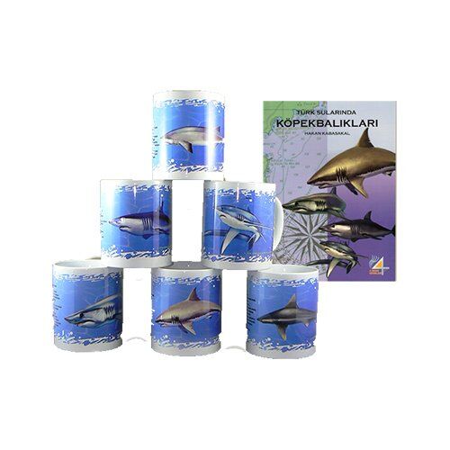 Kitap Set TÜRK SULARINDA KÖPEKBALIKLARI / Hakan Kabasakal ve 6 adet Köpekbalığı Figürlü Kahve Çay Kupası