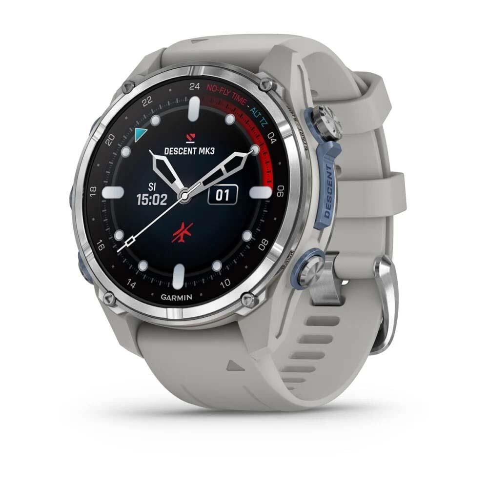 Descent Mk3 – 43mm - Paslanmaz Çelik, Fog Gri Silikon Bantlı