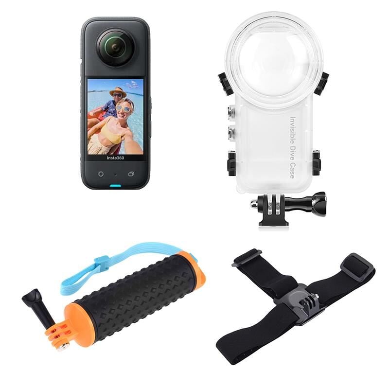 INSTA360 Kamera X3 Dive Kit, Aksiyon Kamera + Dive Case + Kamera Tutucu + Kafa Bandı